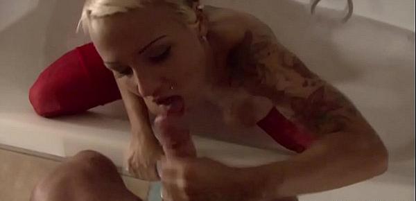  German Hot Teen in Stockings give perfect Blowjob in Bathtub